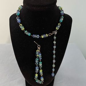 Blue, Green, Blue-Green crystal necklace and bracelet